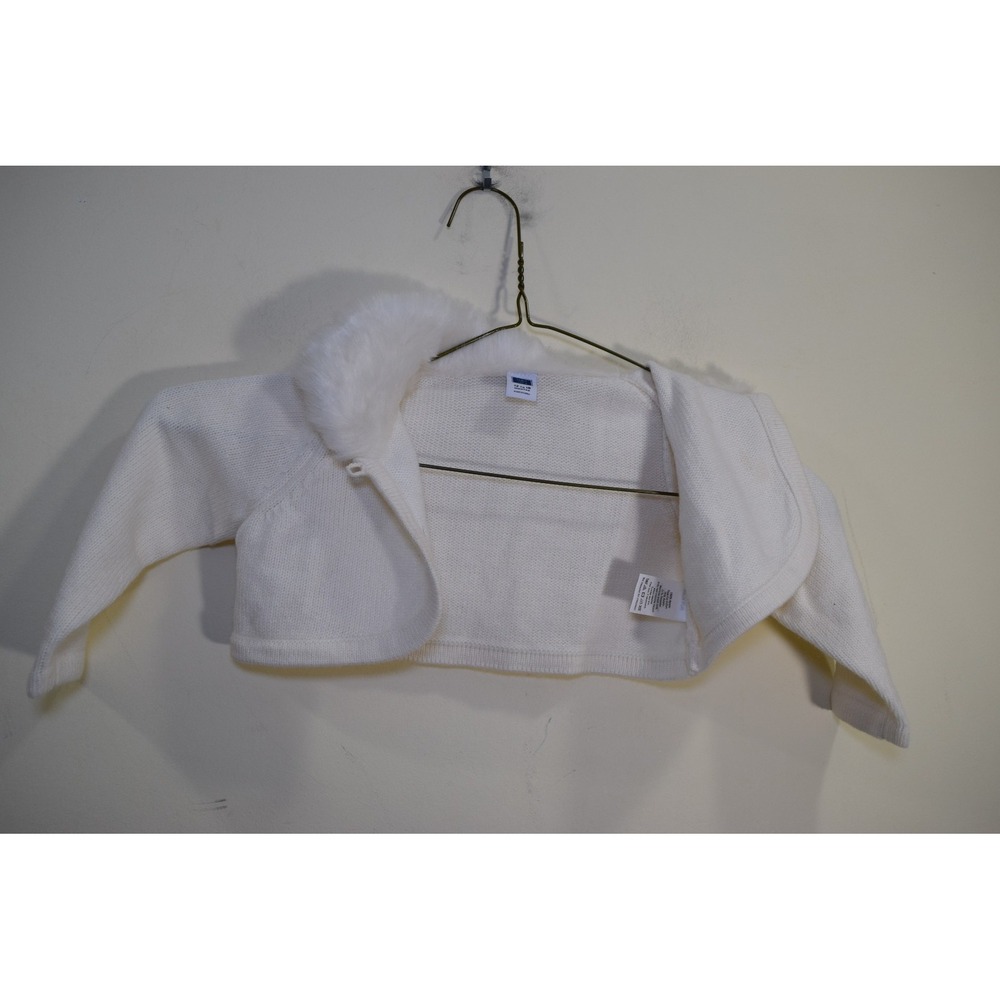 Janie & Jack Shrug Sweater White Knit Faux Fur Collar INFANT GIRLS 6 12 months